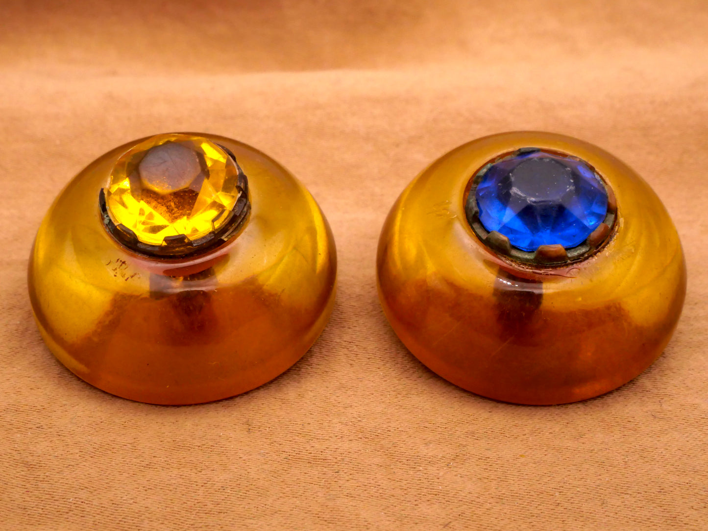 Eye Yellow or Blue Rhinestone Apple Juice Early Plastic Button Various 28mm