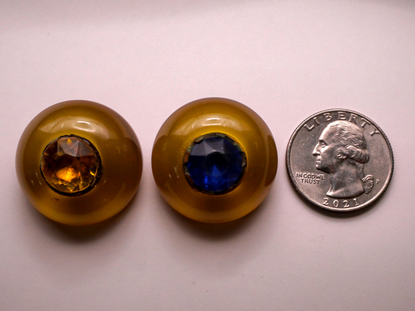 Eye Yellow or Blue Rhinestone Apple Juice Early Plastic Button Various 28mm