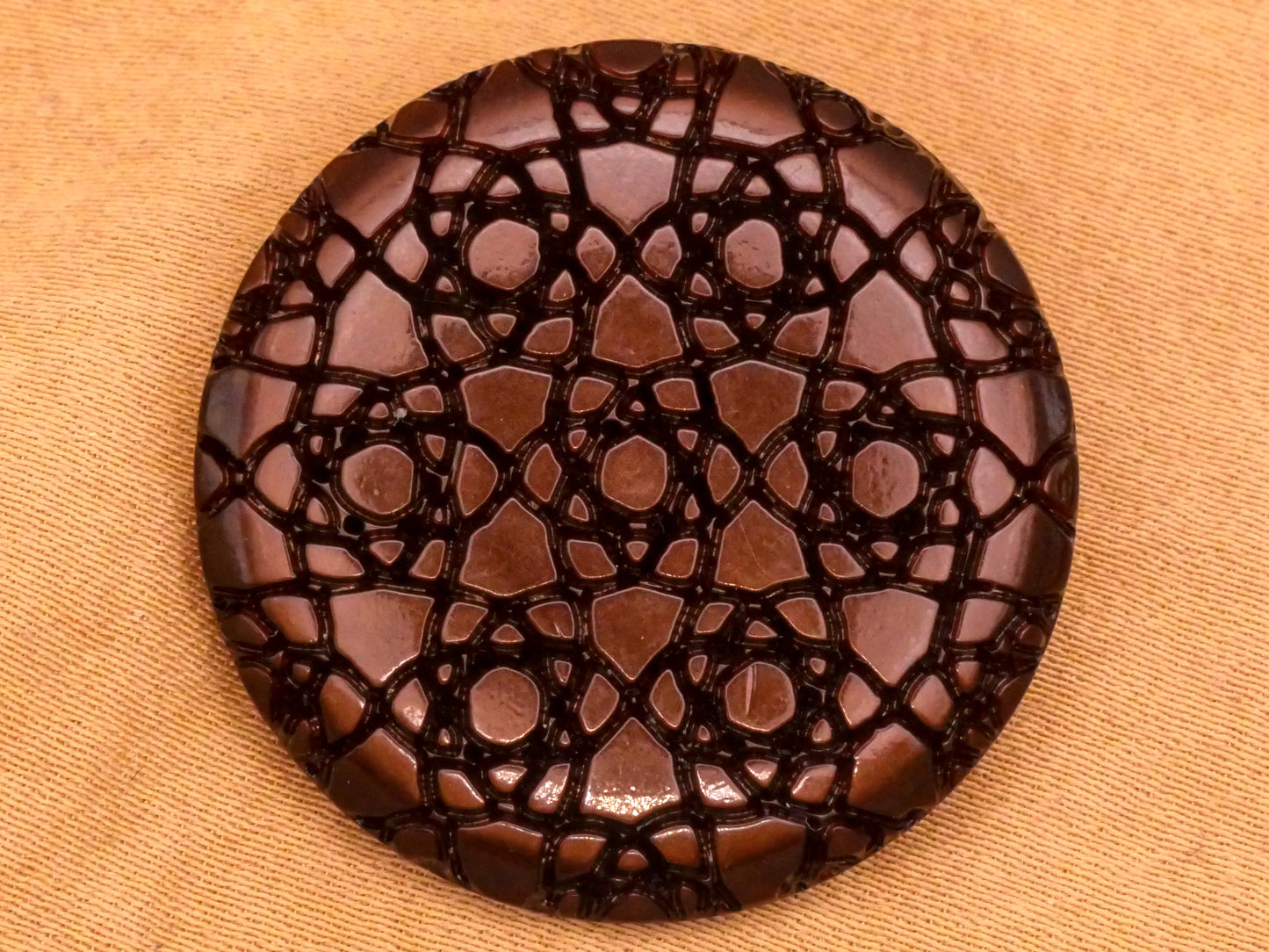 Flower Mandala Vintage Brown Plastic Button 29mm