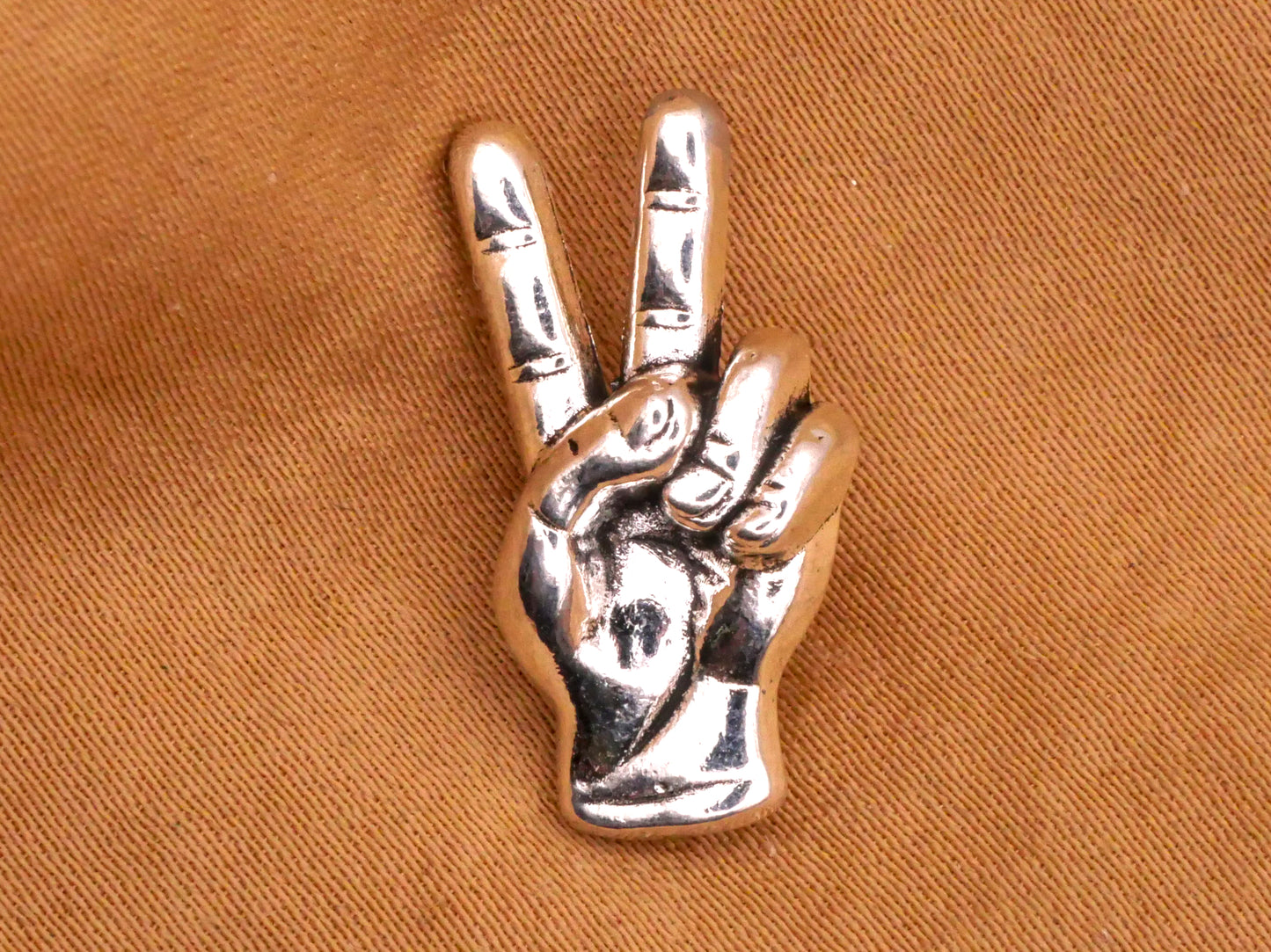 Peace Sign Hand Realistic Metal Button 11x21mm