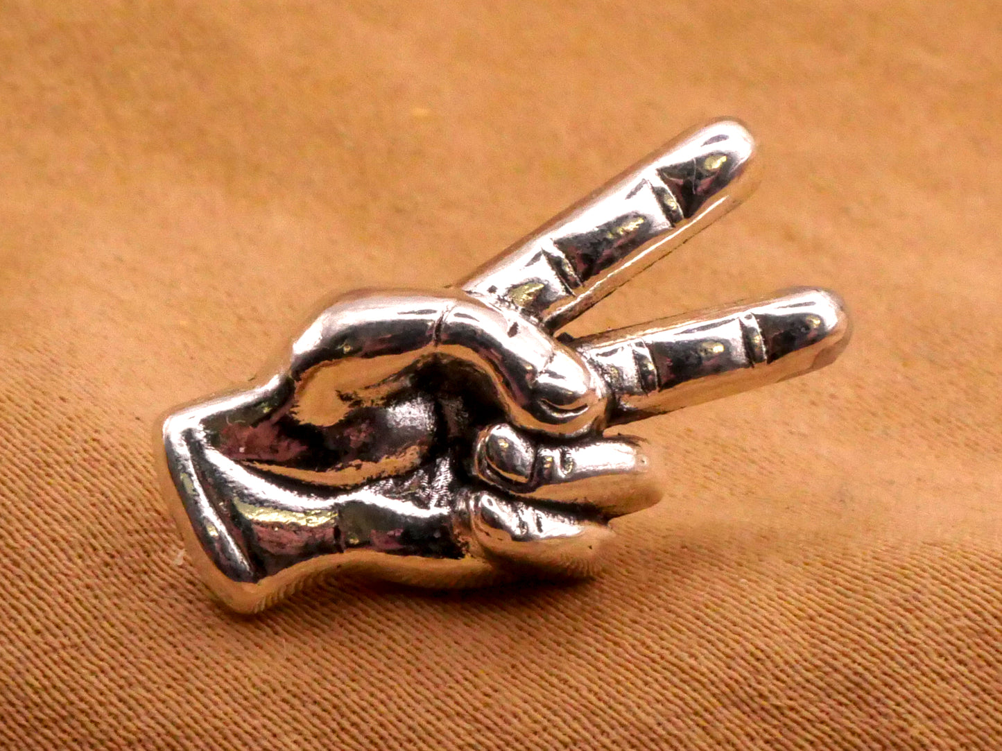 Peace Sign Hand Realistic Metal Button 11x21mm