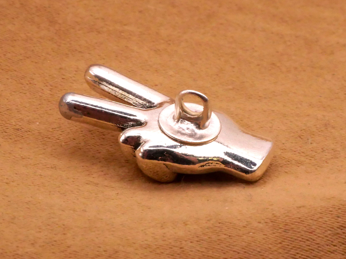 Peace Sign Hand Realistic Metal Button 11x21mm