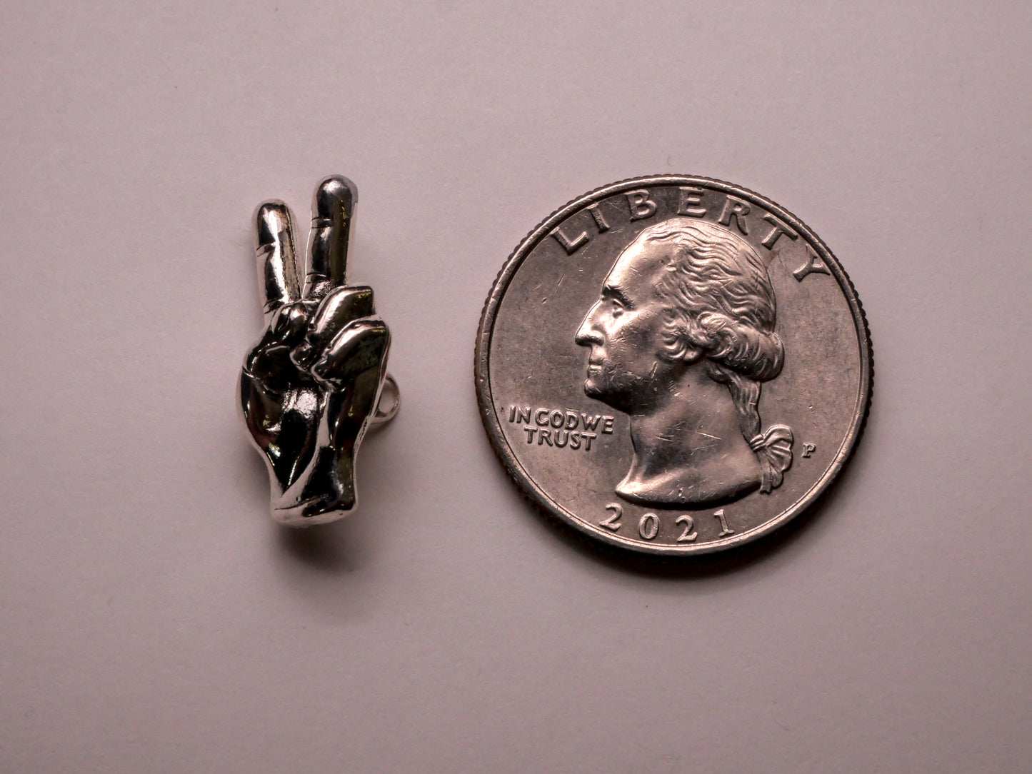 Peace Sign Hand Realistic Metal Button 11x21mm