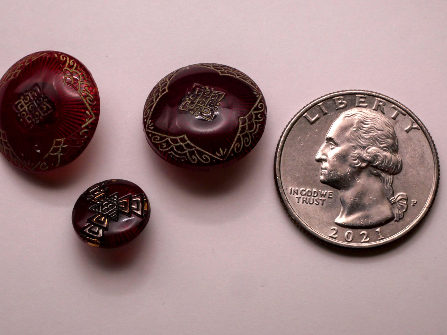 Red Translucent Asian Motif Foil Back Glass Button Various 12-18mm