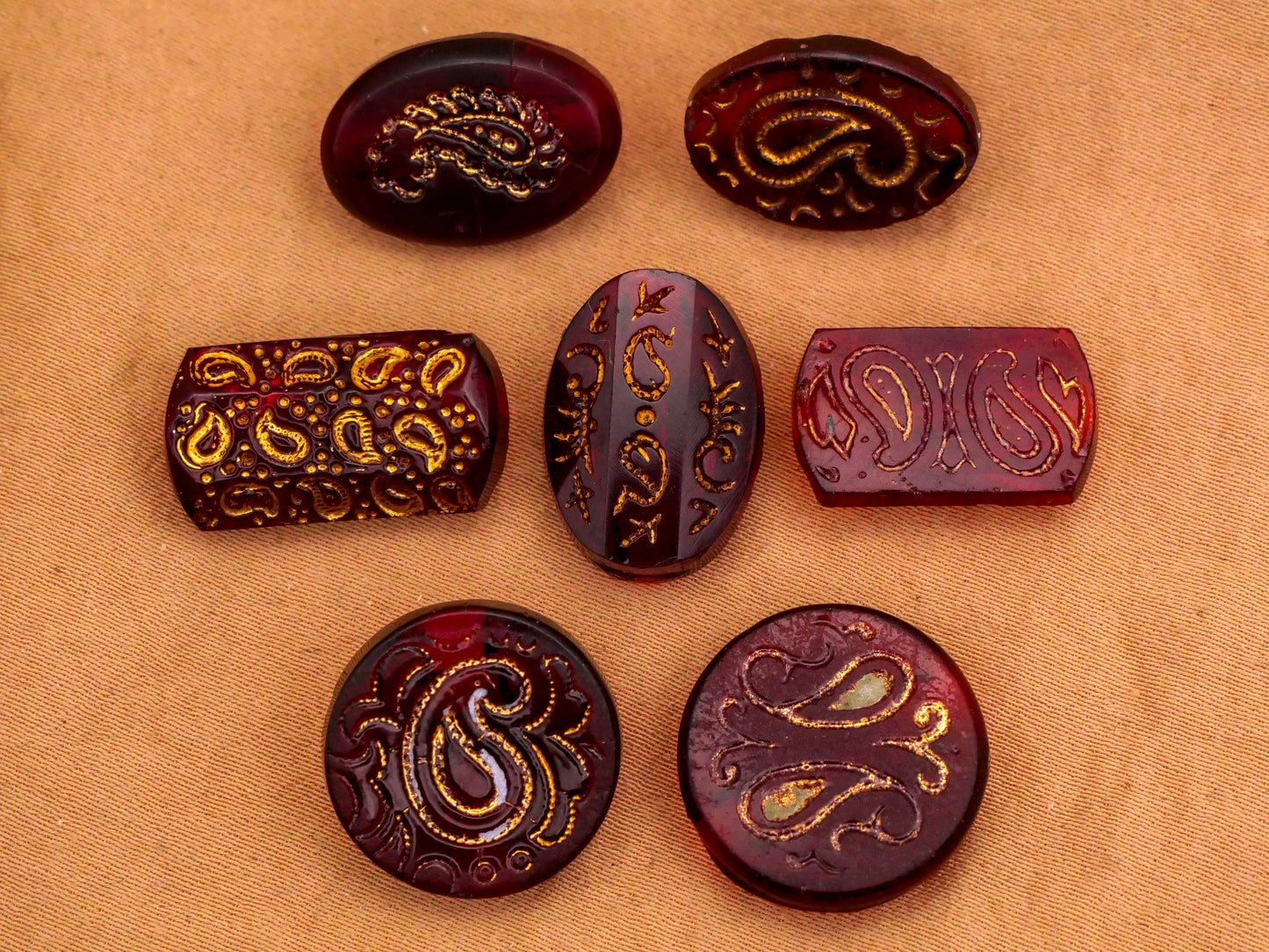 Paisley Red Cranberry Glass Gold Accent Button Various 11-20mm
