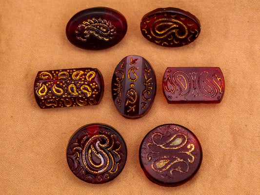 Paisley Red Cranberry Glass Gold Accent Button Various 11-20mm