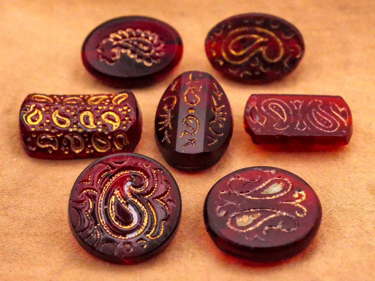 Paisley Red Cranberry Glass Gold Accent Button Various 11-20mm