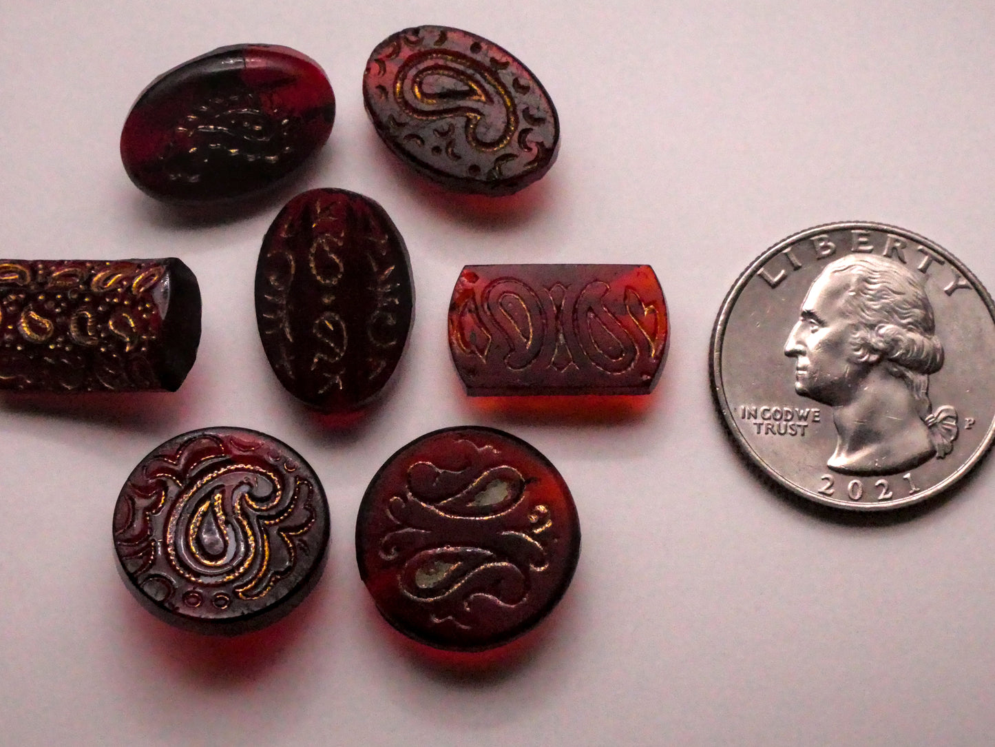 Paisley Red Cranberry Glass Gold Accent Button Various 11-20mm