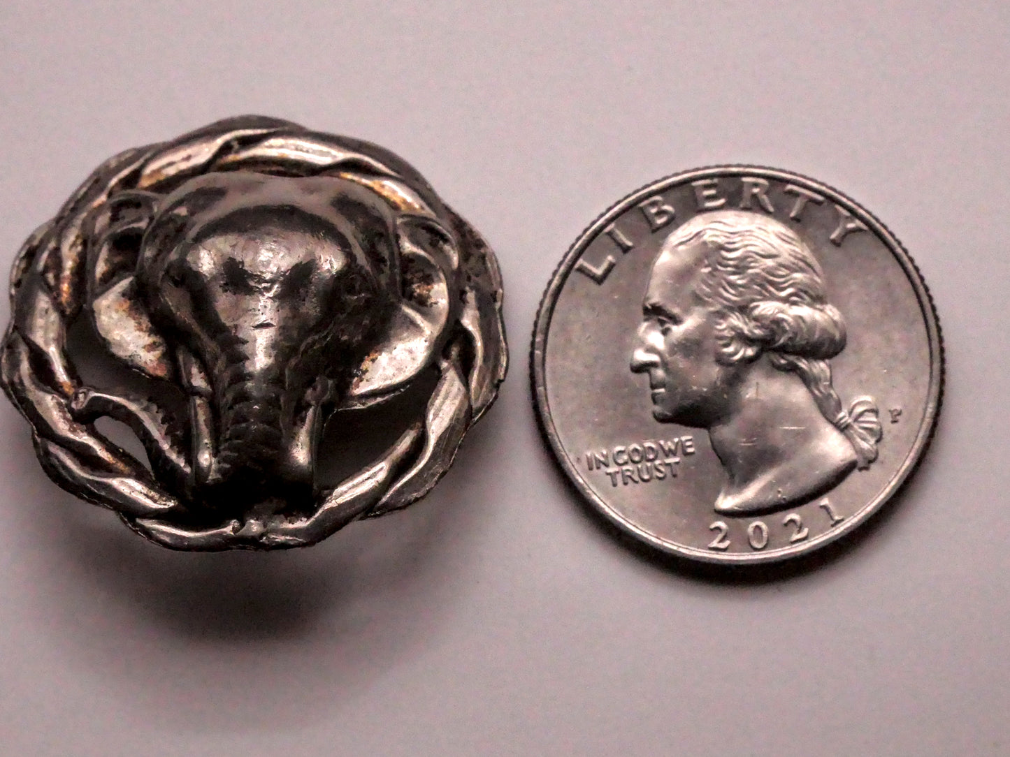 Elephant Head Rope Edge Silver Metal Button 29mm