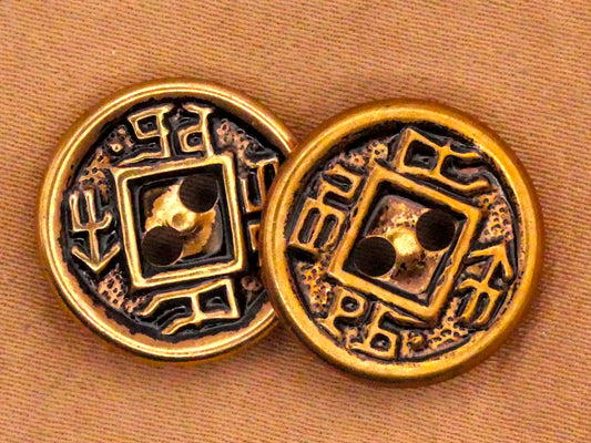 Coin Money Asian Realistic Metal Pair of Buttons 16mm
