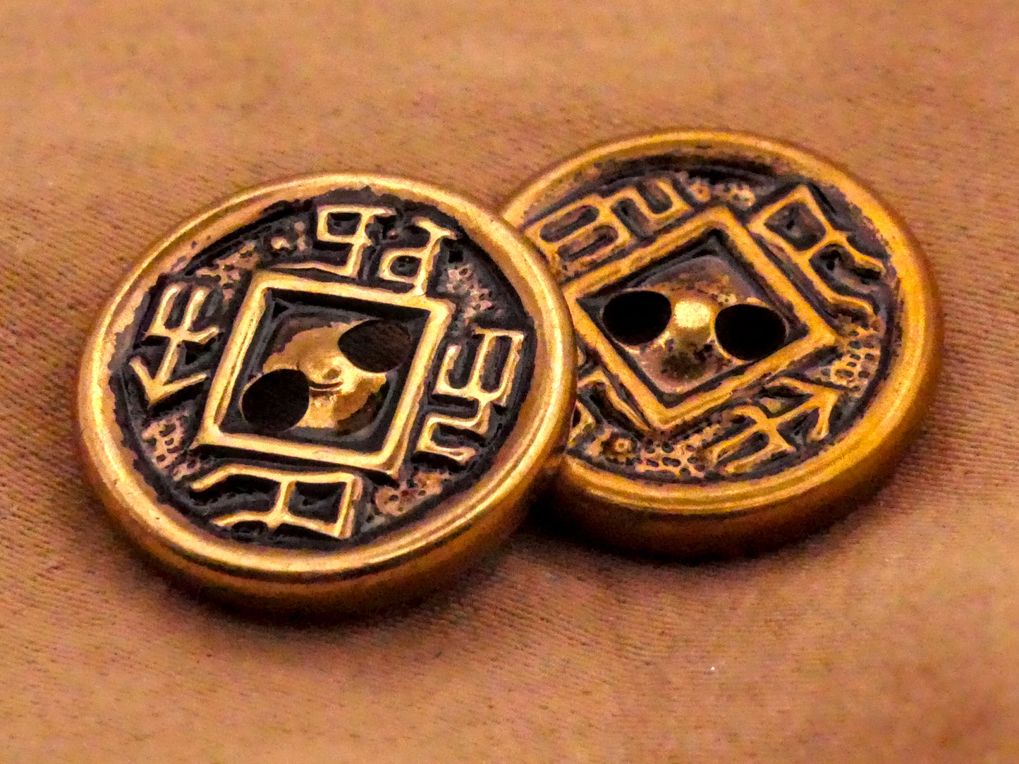 Coin Money Asian Realistic Metal Pair of Buttons 16mm