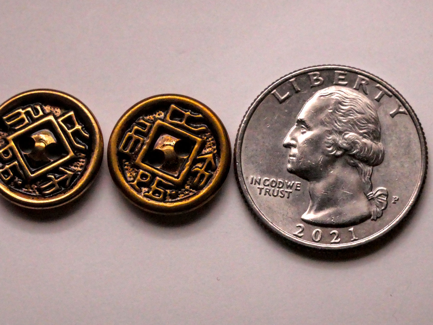 Coin Money Asian Realistic Metal Pair of Buttons 16mm