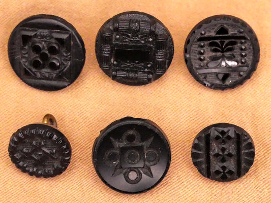 Asian Inspired Look Intricate Black Glass Button Various 11-14mm