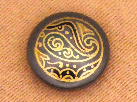 Paisley Grey Green Gold Celluloid Early Plastic Button 16mm