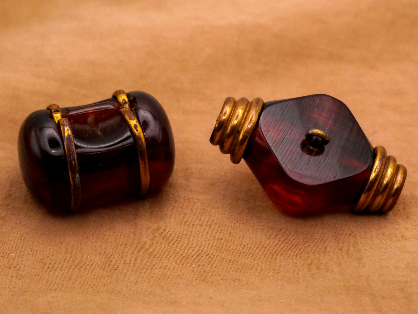 Root Beer Bakelite Plastic Gold Metal Toggle Button Various 19-34mm