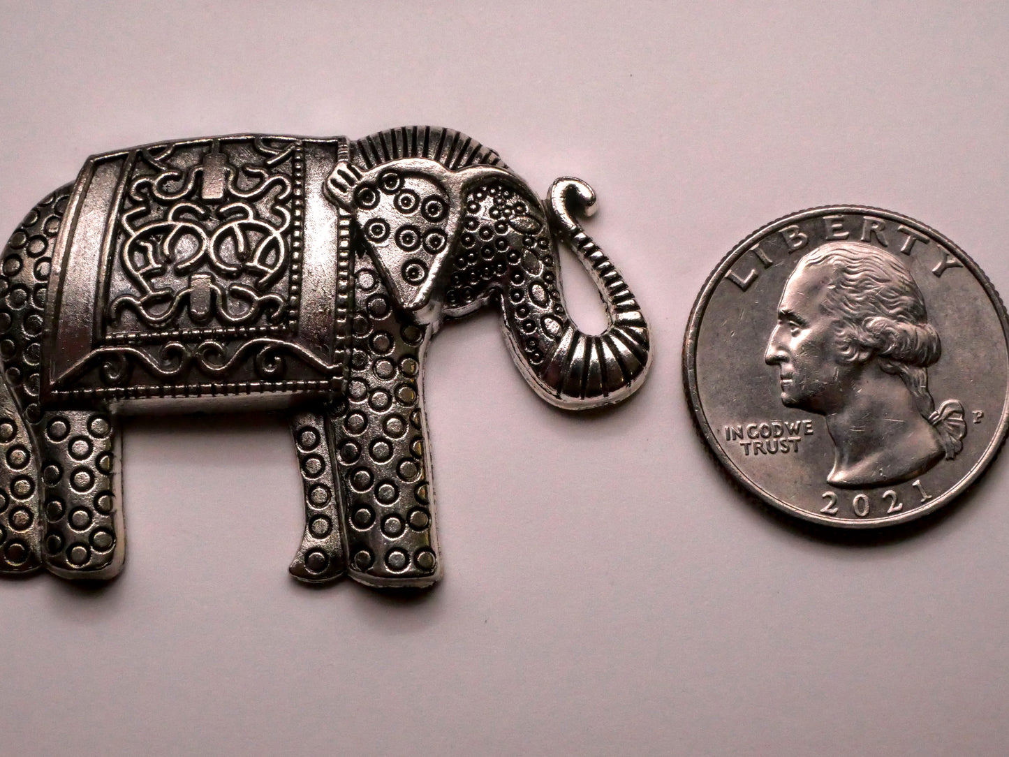 Elephant Patterned Silver Metal Large Button 34x50mm