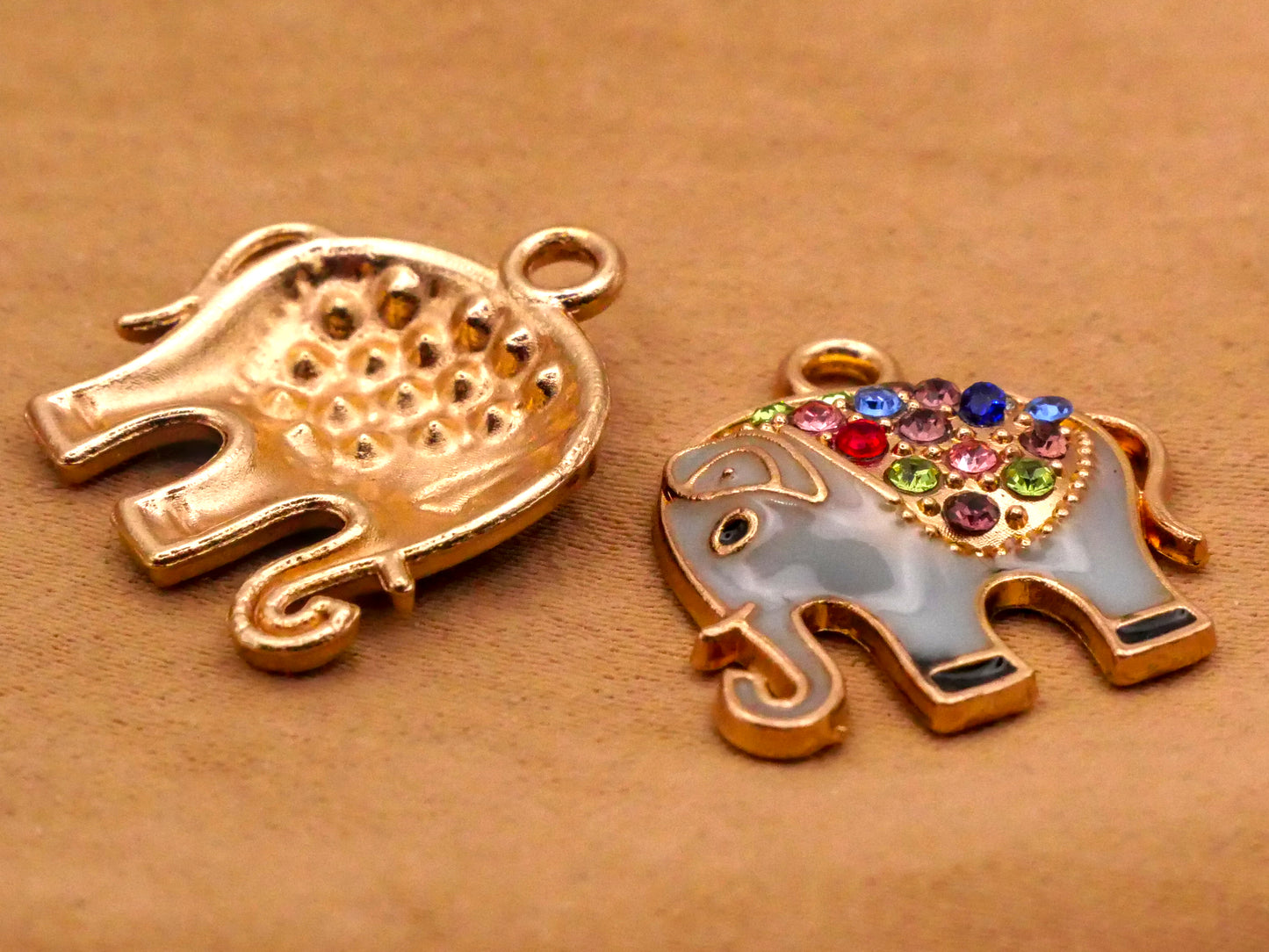 Elephant Enamel Rhinestone Assorted Set of Four Charms Embellishments 17x19mm