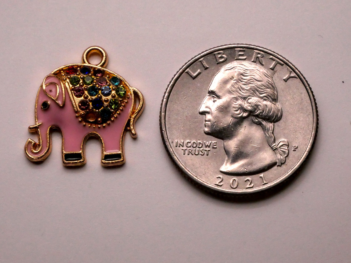 Elephant Enamel Rhinestone Assorted Set of Four Charms Embellishments 17x19mm