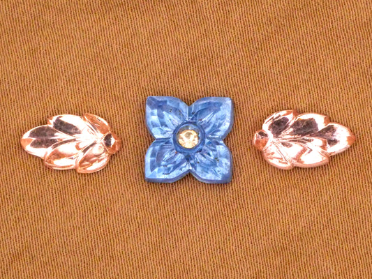 Flower Leaves Vintage Blue Peachy Pink Foil Back Glass Embellishments 6-10mm