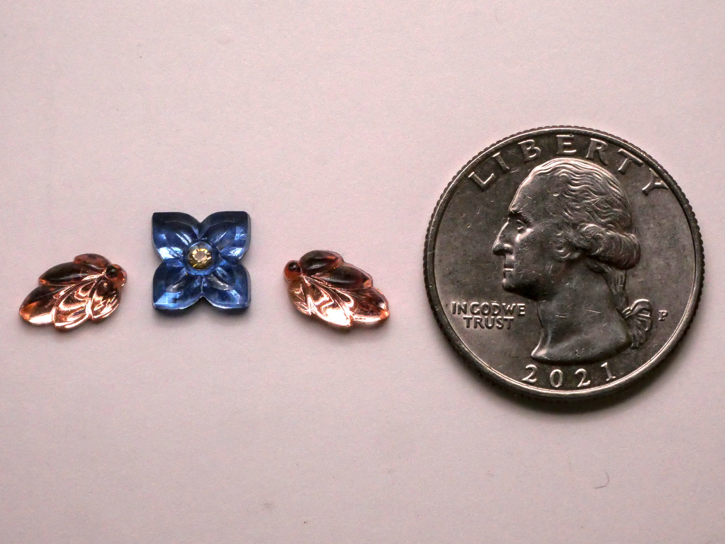 Flower Leaves Vintage Blue Peachy Pink Foil Back Glass Embellishments 6-10mm