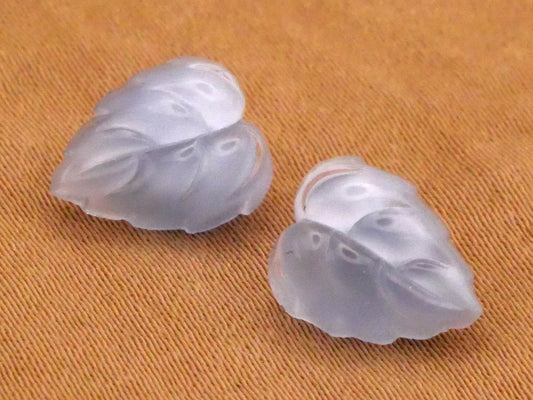 Leaf Icy Blue Moonglow Glass Pair of Buttons 8x10mm