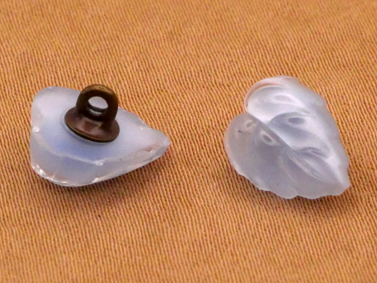 Leaf Icy Blue Moonglow Glass Pair of Buttons 8x10mm
