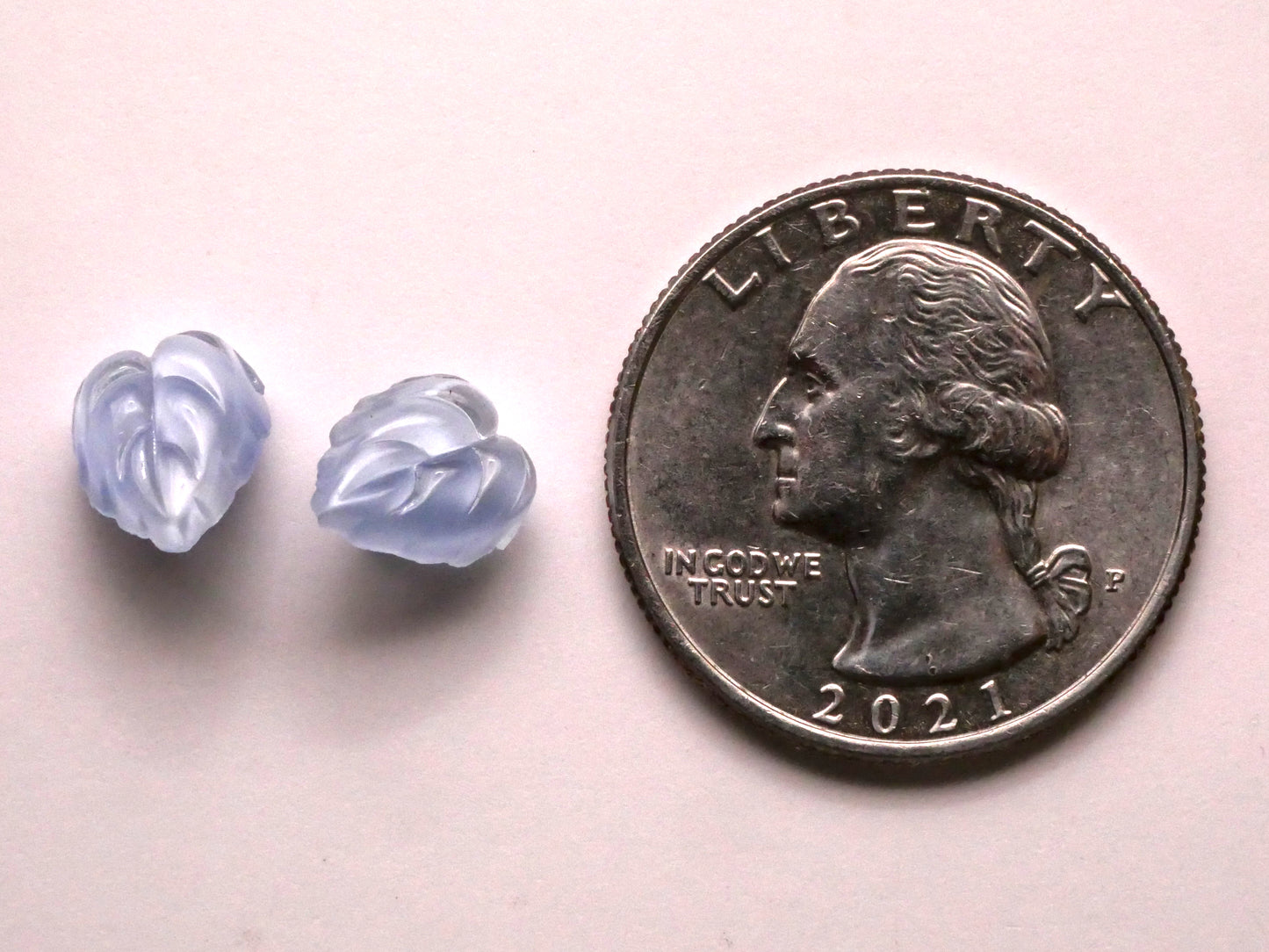 Leaf Icy Blue Moonglow Glass Pair of Buttons 8x10mm