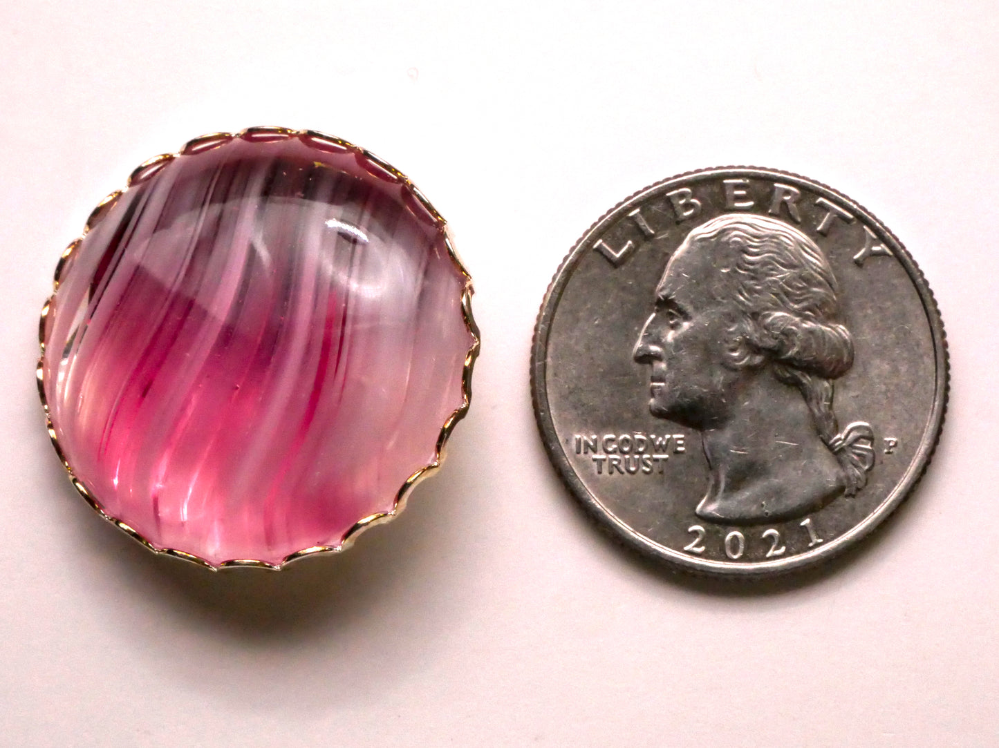 Fuchsia Pink Marbled Dig Dug Glass Silver Metal Button 26mm