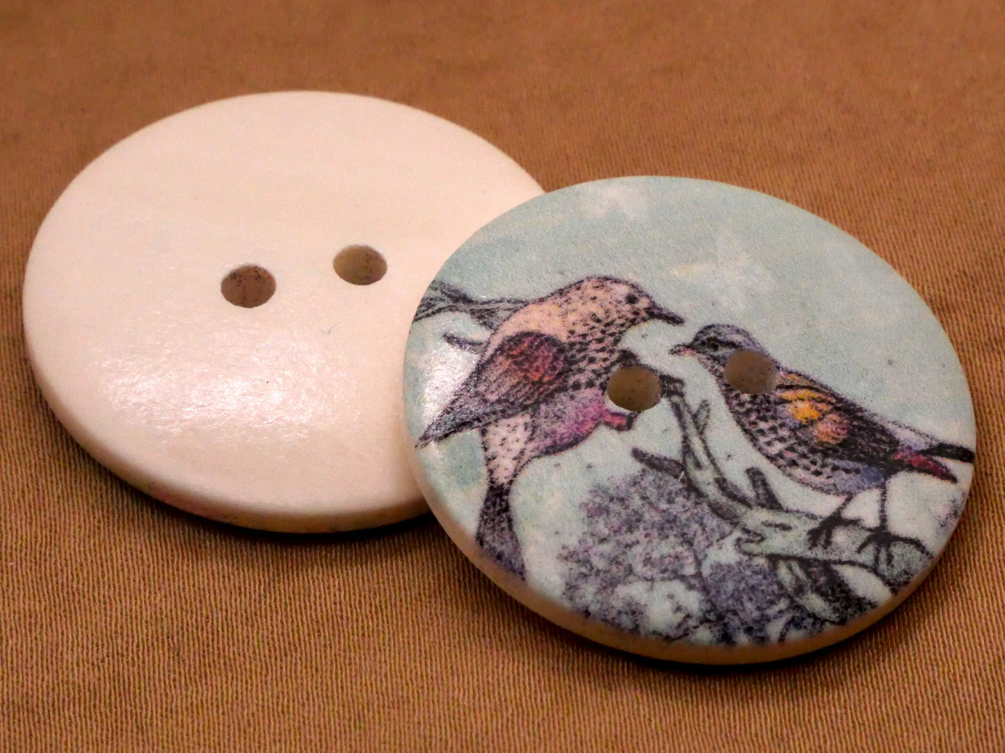 Bird Scene Flower Wood Assorted Set of Four Buttons 30mm