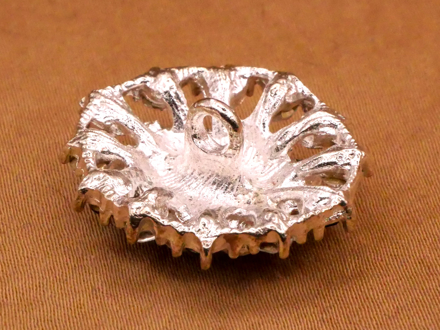 Navy Blue Rhinestone Flower Filigree Silver Metal Button 22x25mm