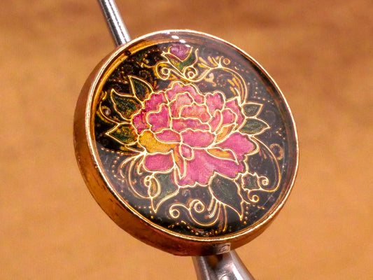 Peony Flower Bloom Resin Gold Metal Button 18mm