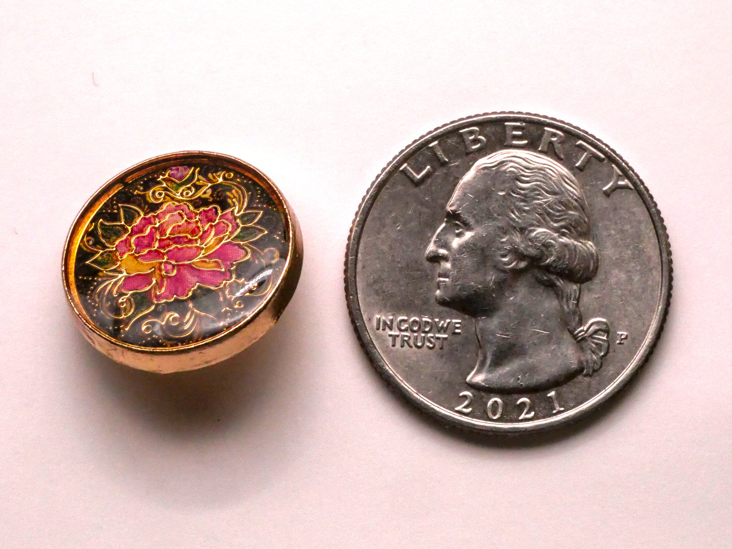 Peony Flower Bloom Resin Gold Metal Button 18mm