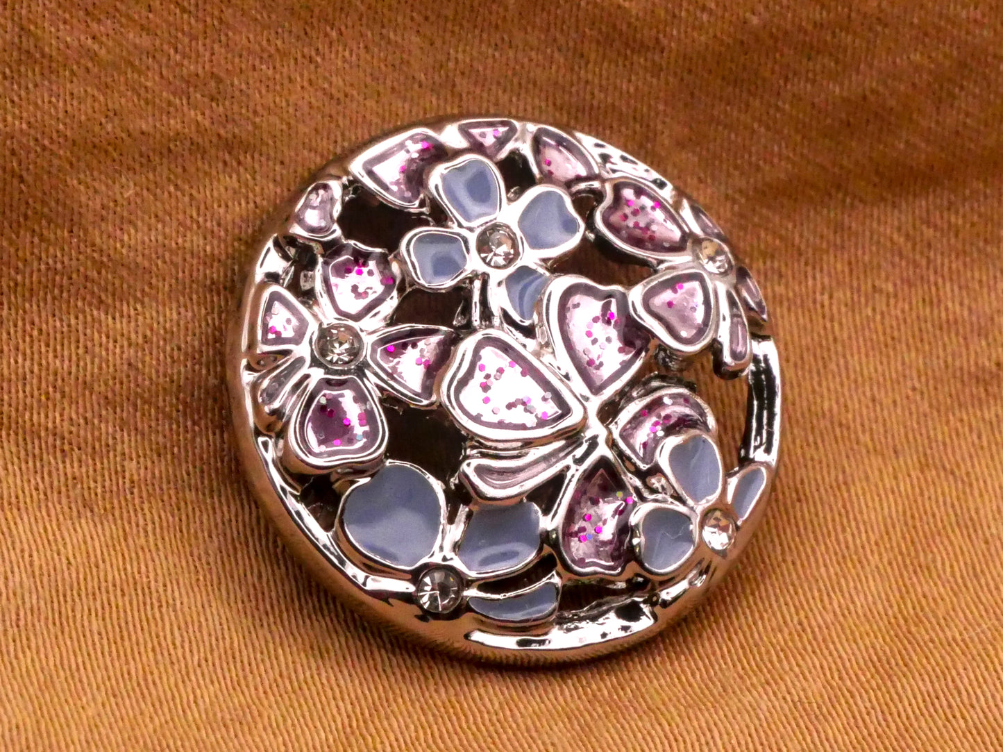 Clover Flower Blue Purple Enamel Silver Metal Button 20mm