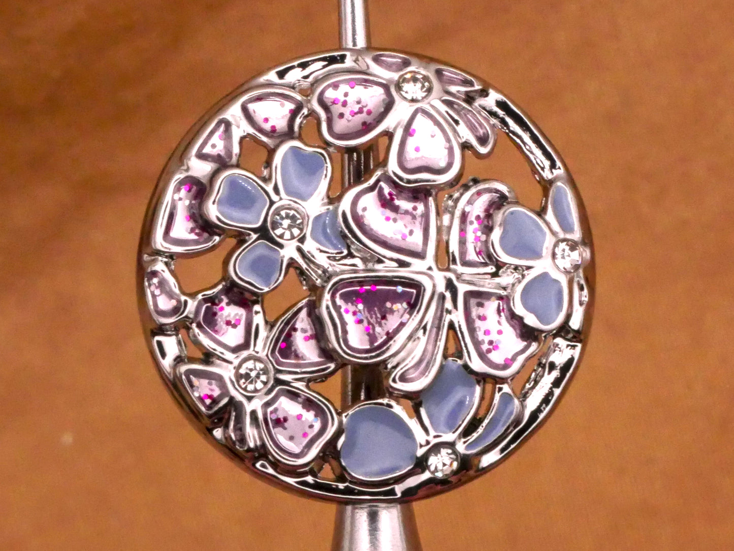 Clover Flower Blue Purple Enamel Silver Metal Button 20mm