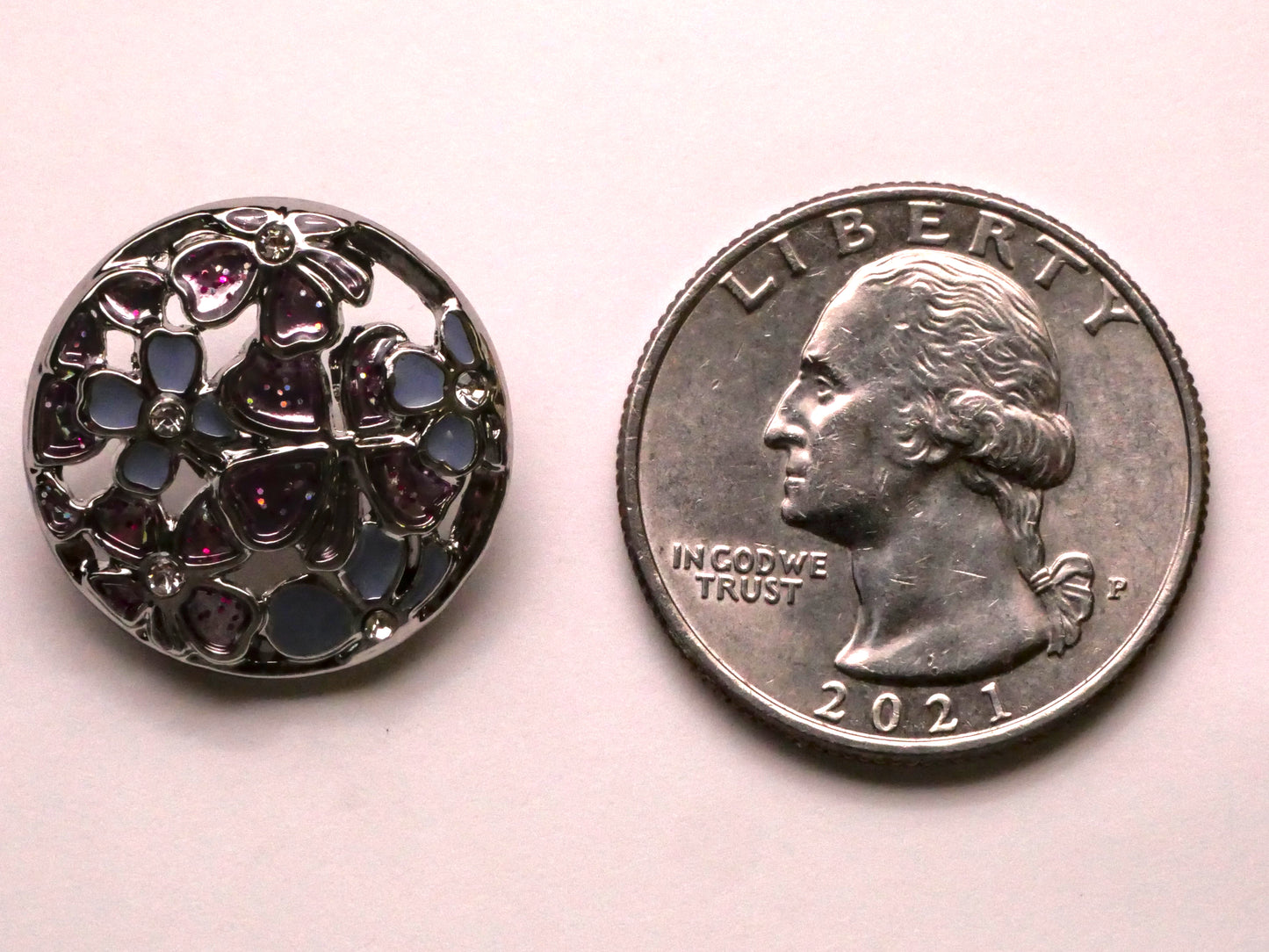 Clover Flower Blue Purple Enamel Silver Metal Button 20mm