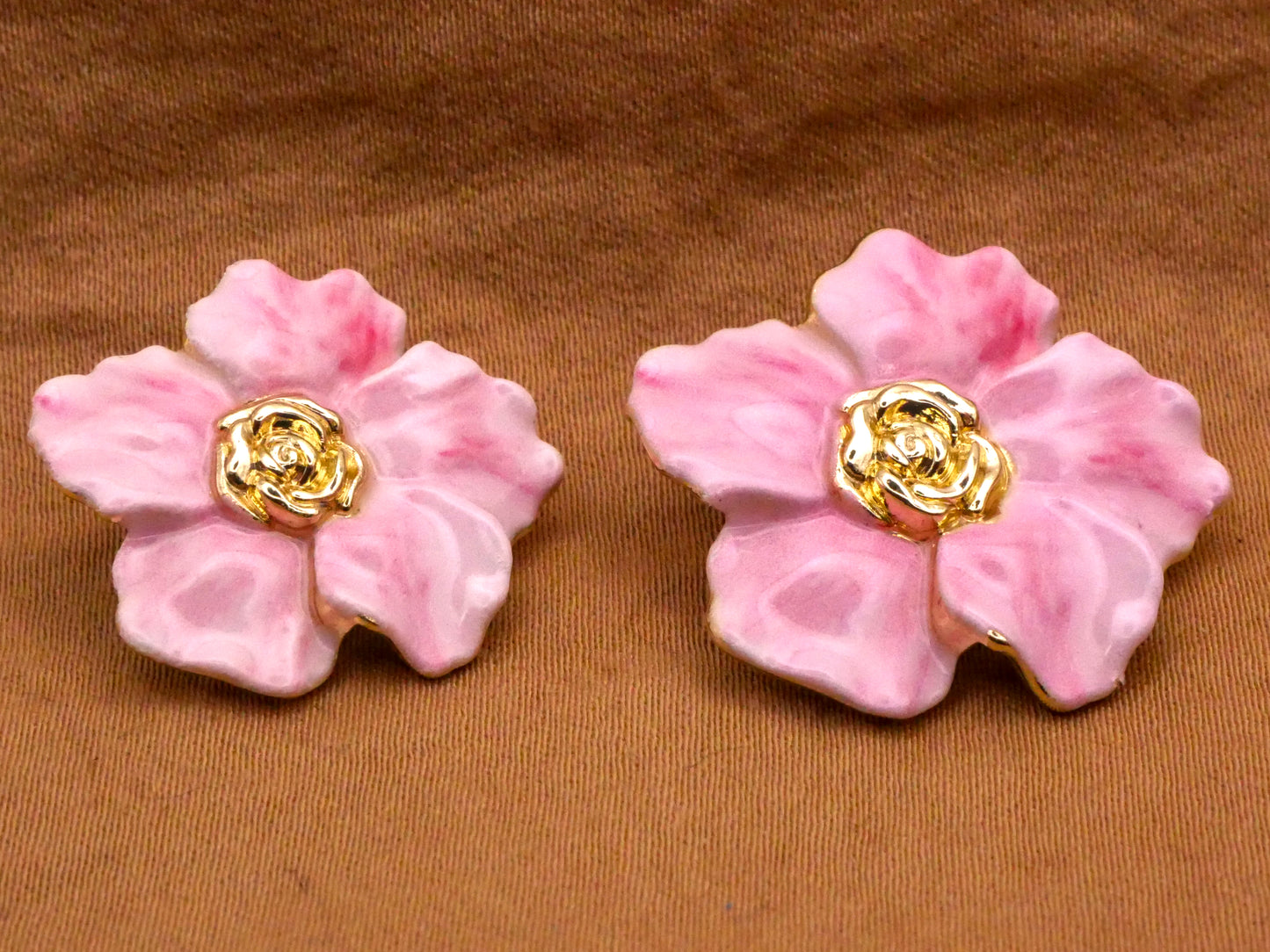 Flower Pink Marbled Enamel Gold Metal Button Various 20-24mm