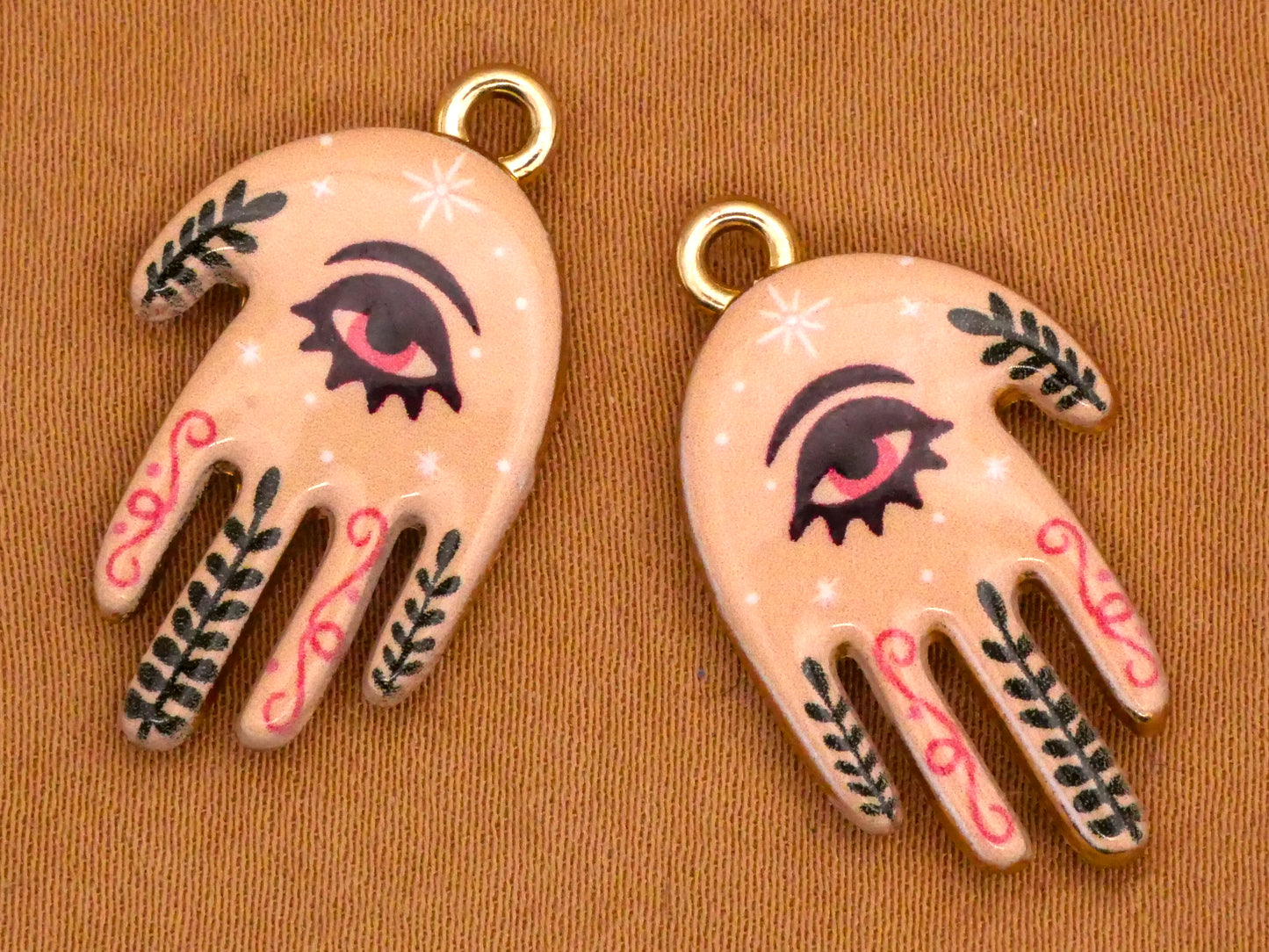 Hamsa Eye Hand Henna Tattoo Metal Pair of Charms Embellishments 15x27mm
