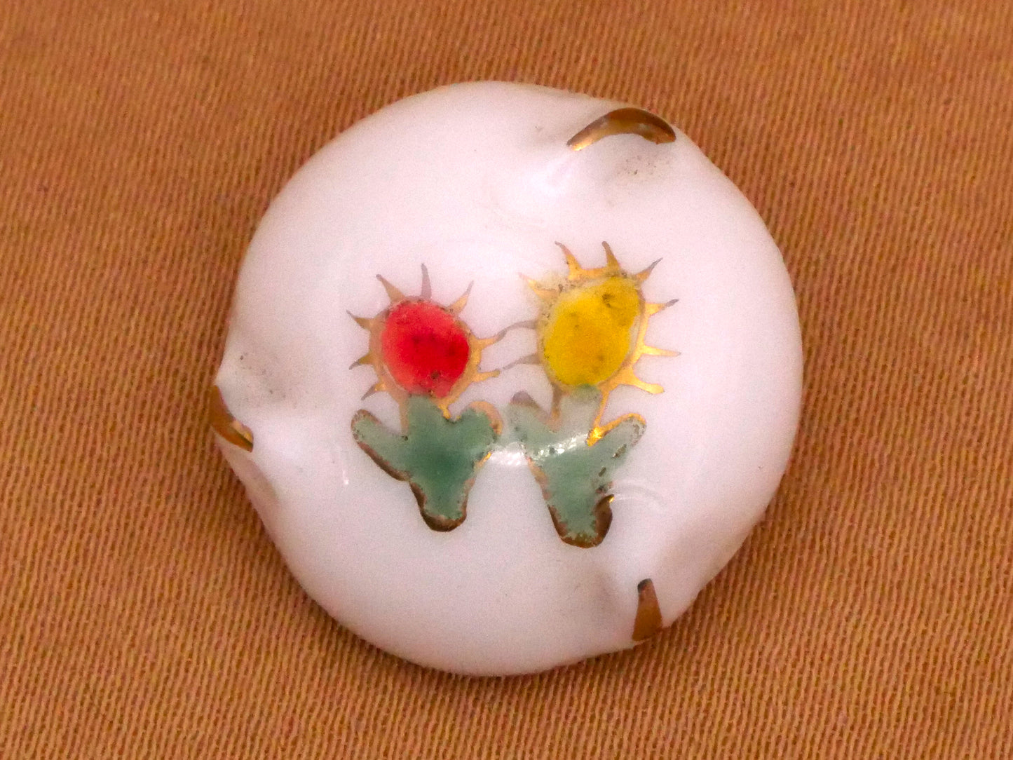 Cactus Hand-Painted Vintage White Glass Button 18mm