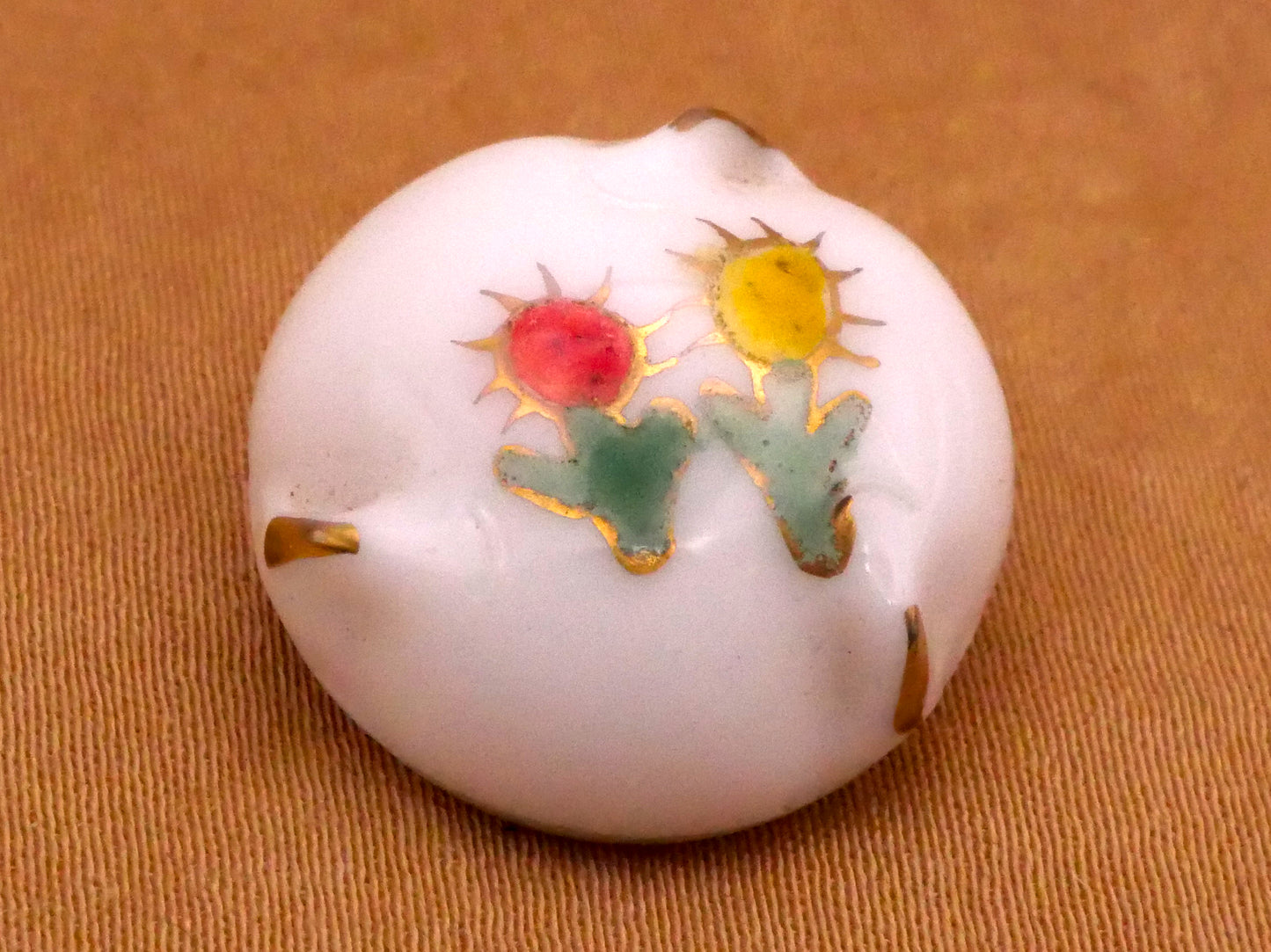 Cactus Hand-Painted Vintage White Glass Button 18mm