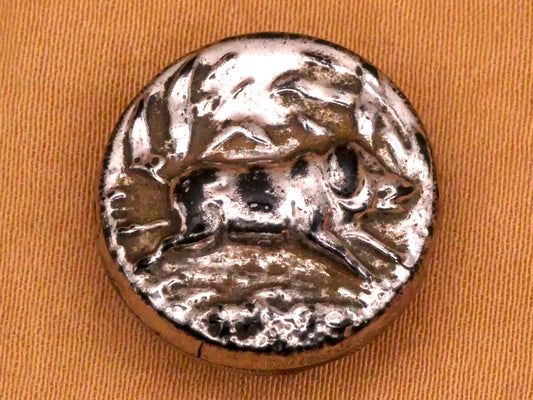 Pig Boar Silver Luster Black Glass Button 18mm