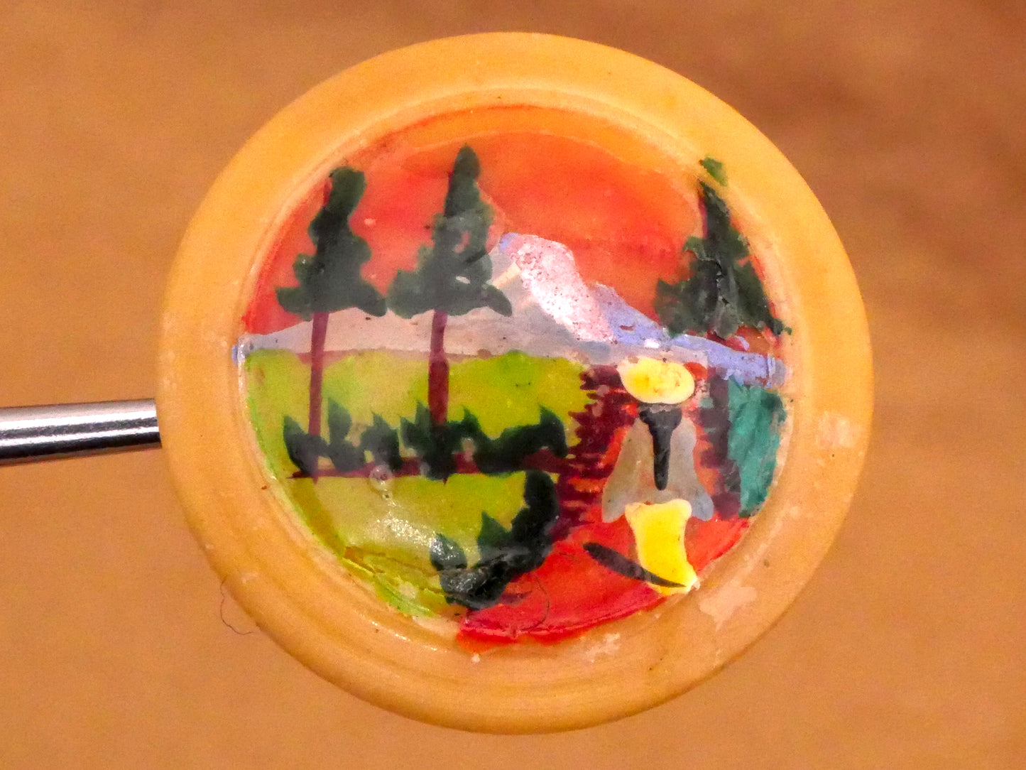 Landscape Mountain Trees Woman Hand-Painted Vegetable Ivory Tagua Nut Button Various 21mm
