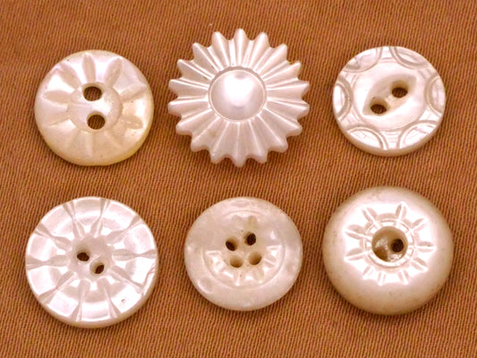 Sun Carved Design Mother of Pearl Shell Small Button Various 9-12mm