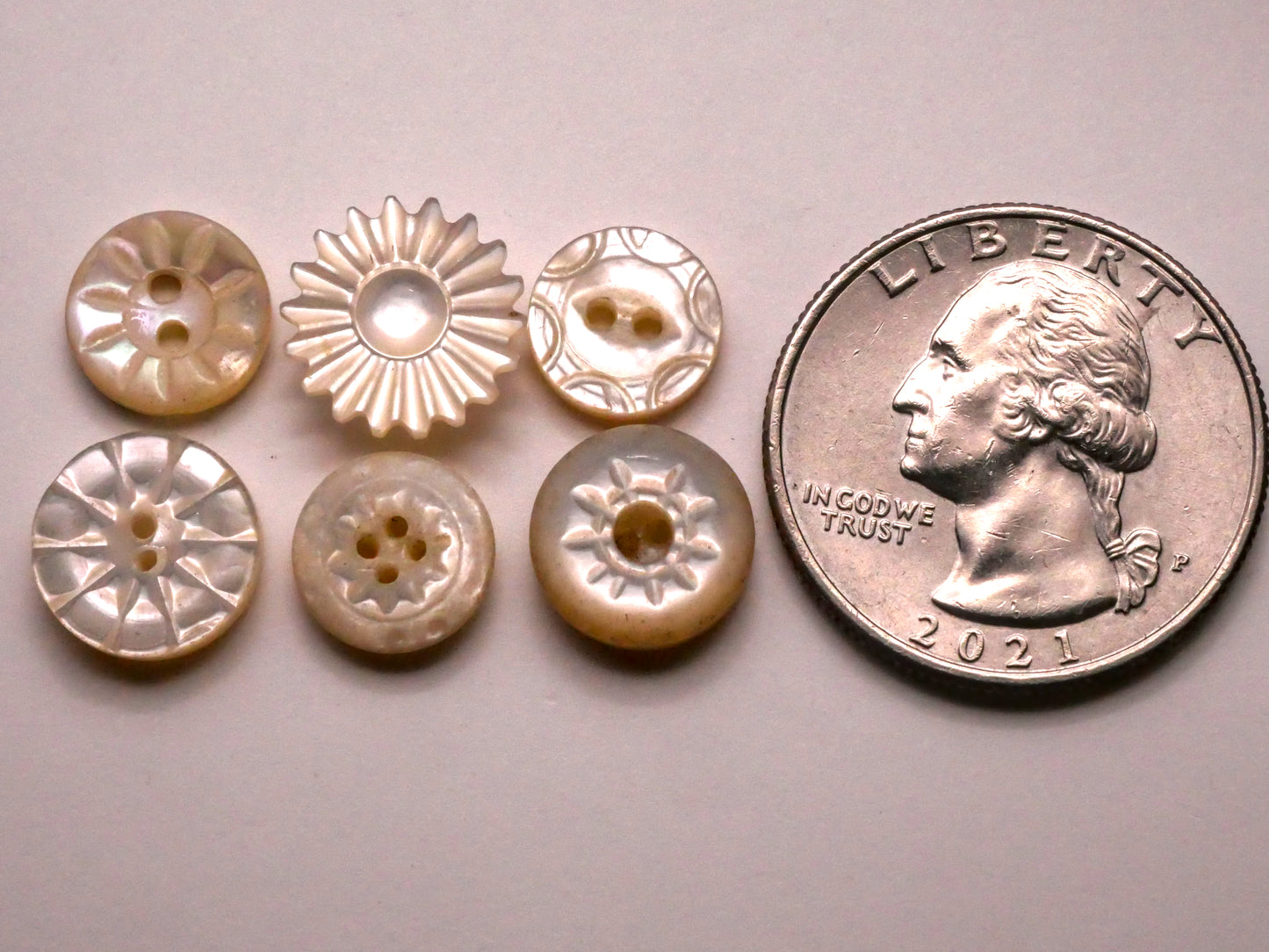 Sun Carved Design Mother of Pearl Shell Small Button Various 9-12mm
