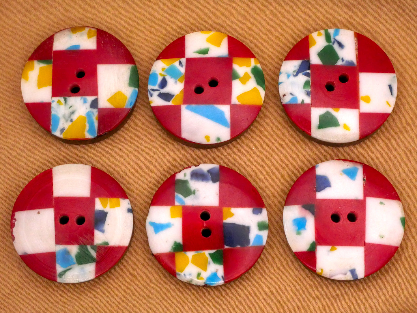 Checker Terrazzo Plastic and Wood Sew-Thru Button Various 26mm