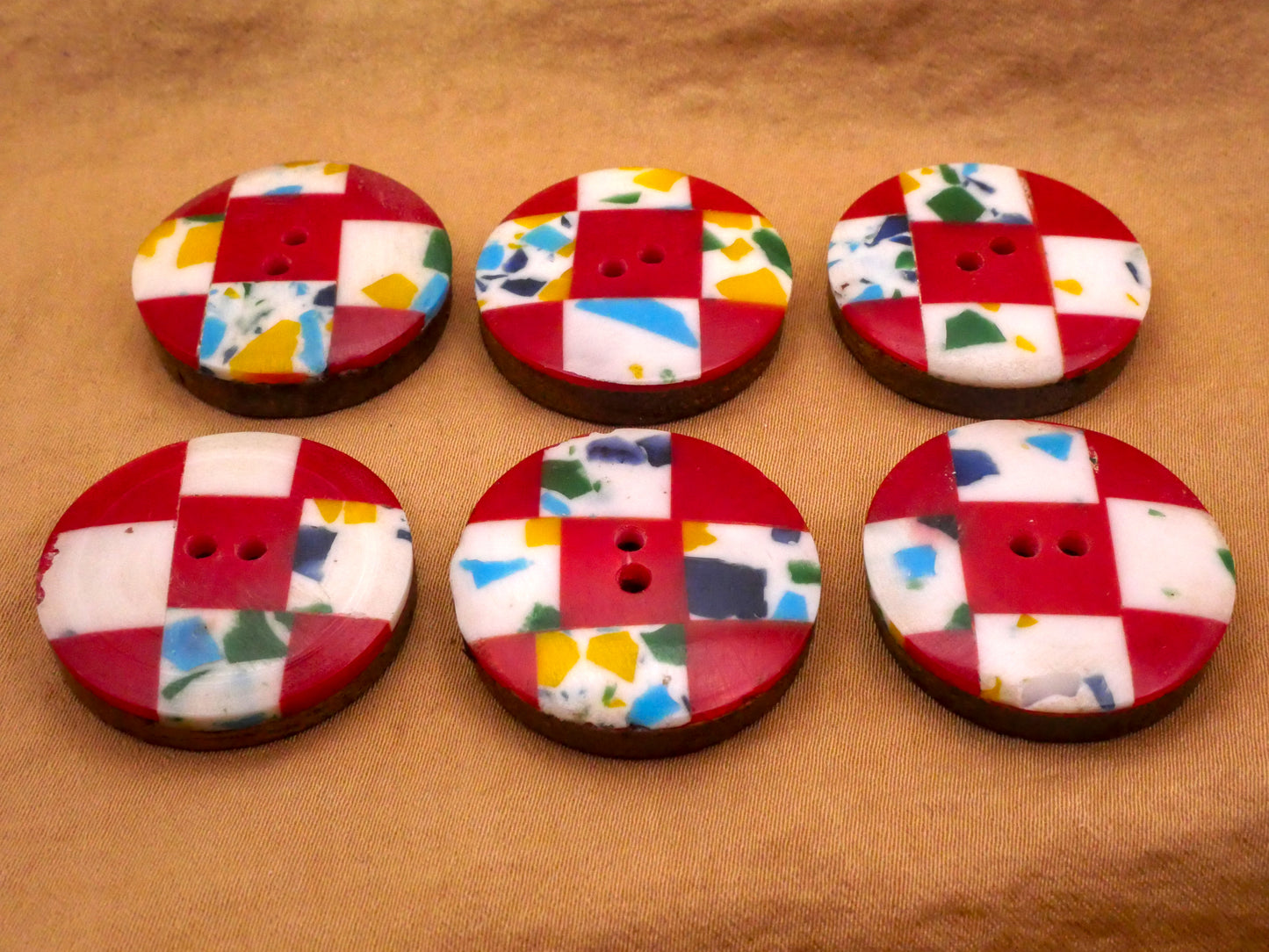 Checker Terrazzo Plastic and Wood Sew-Thru Button Various 26mm