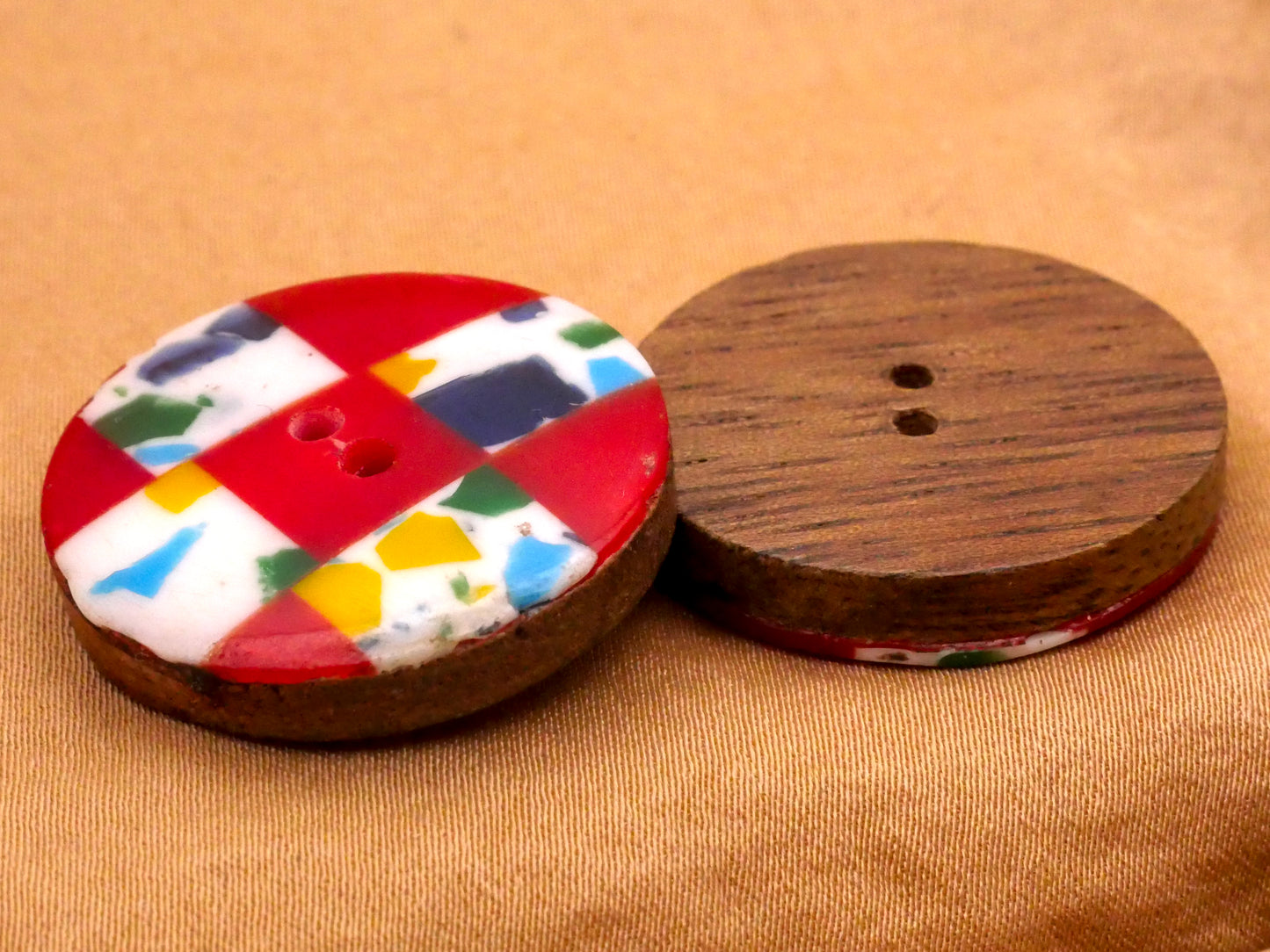 Checker Terrazzo Plastic and Wood Sew-Thru Button Various 26mm