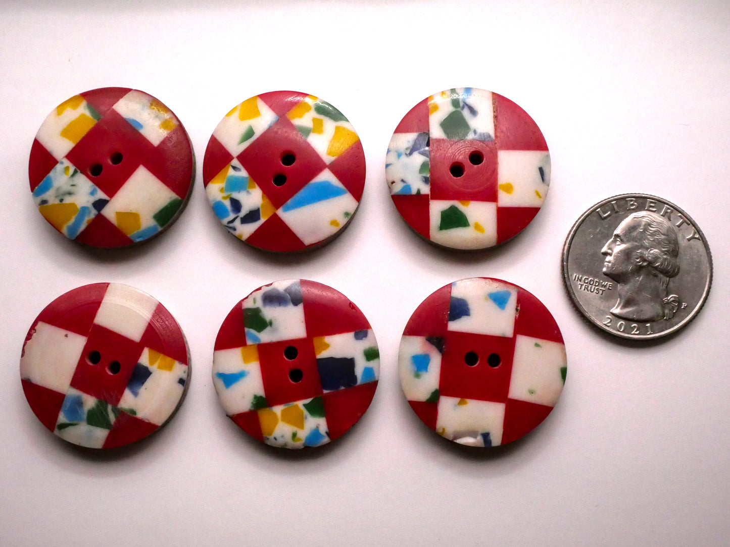 Checker Terrazzo Plastic and Wood Sew-Thru Button Various 26mm
