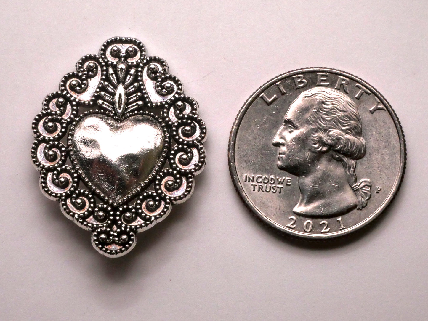 Sacred Heart Silver Metal Large Button 24x32mm