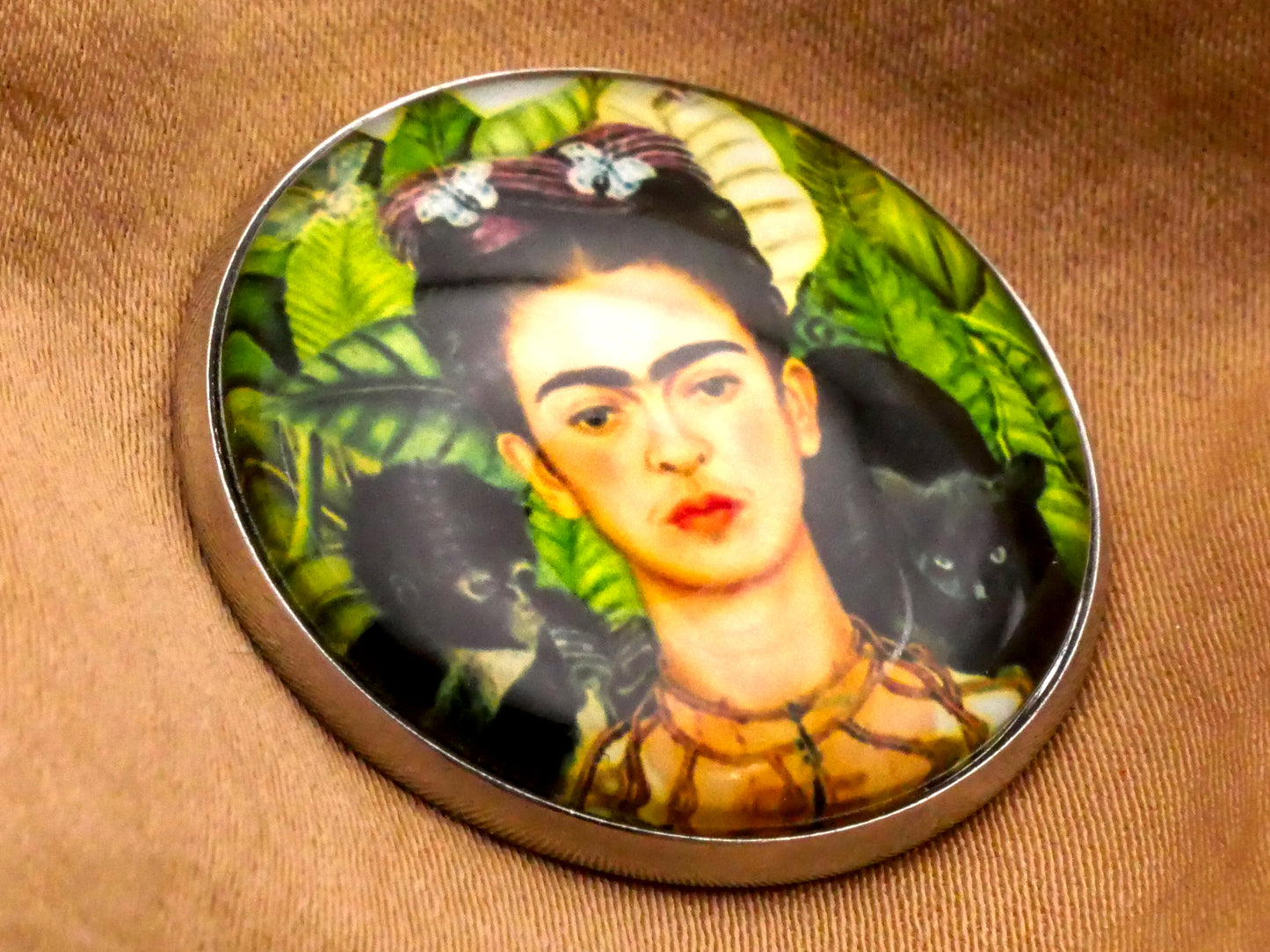 Frida Kahlo Self-Portrait Glass Dome Silver Metal Button 27mm
