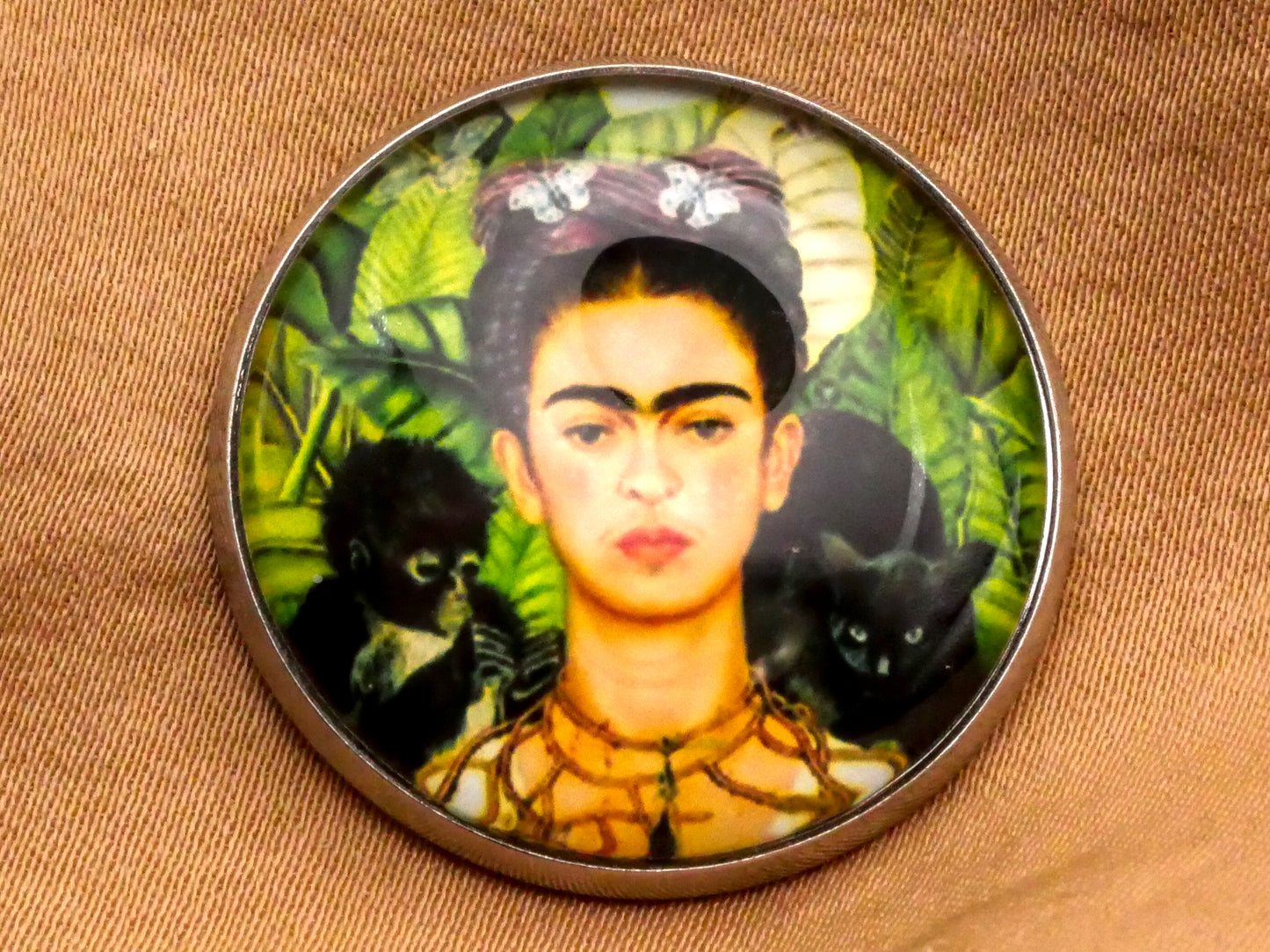 Frida Kahlo Self-Portrait Glass Dome Silver Metal Button 27mm